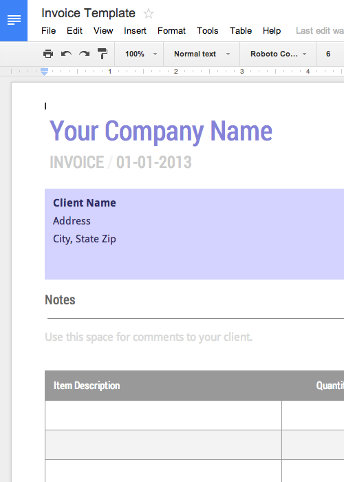 Free Blank Invoice Template - Google Docs