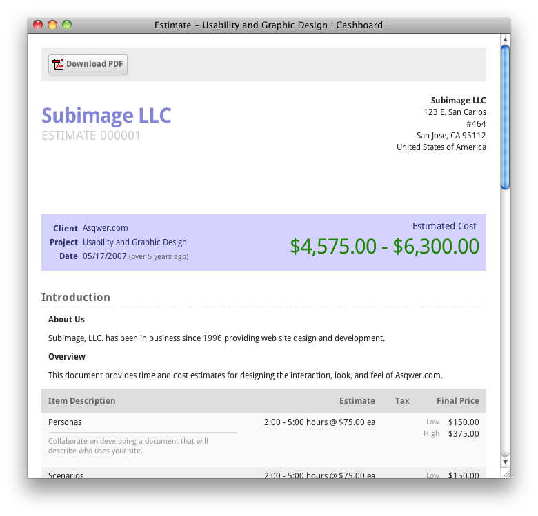 Job estimate template pdf